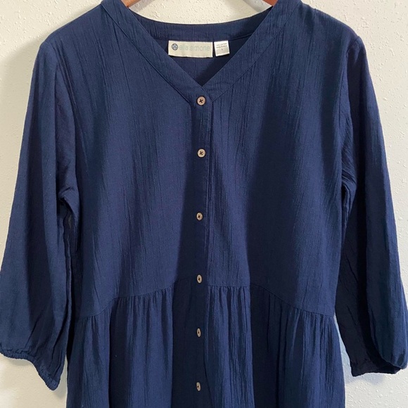 Ella Simone 100% Cotton Navy Gauze Midi Dress - Picture 4 of 7